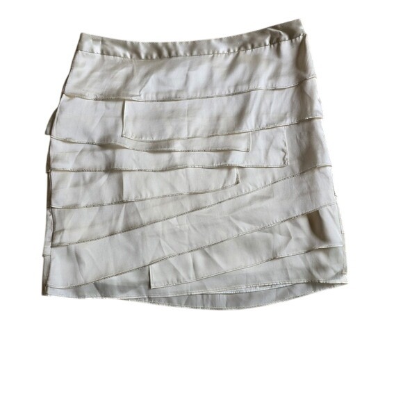Ann Taylor Dresses & Skirts - Ann Taylor Cream Ivory 100% Silk Tiered Layered Mini‎ Skirt Size 6 Cocktail Luxe